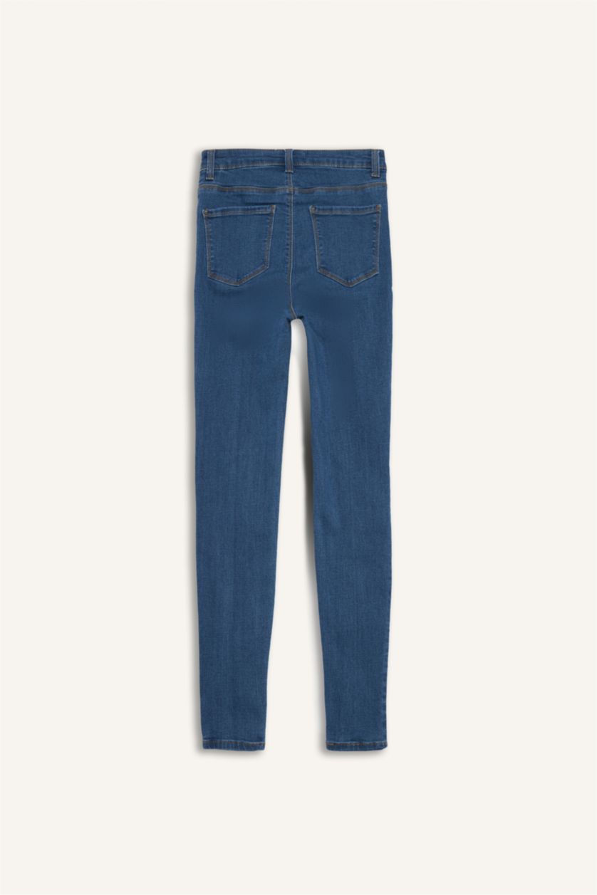 Woman Blue High Waist Trousers