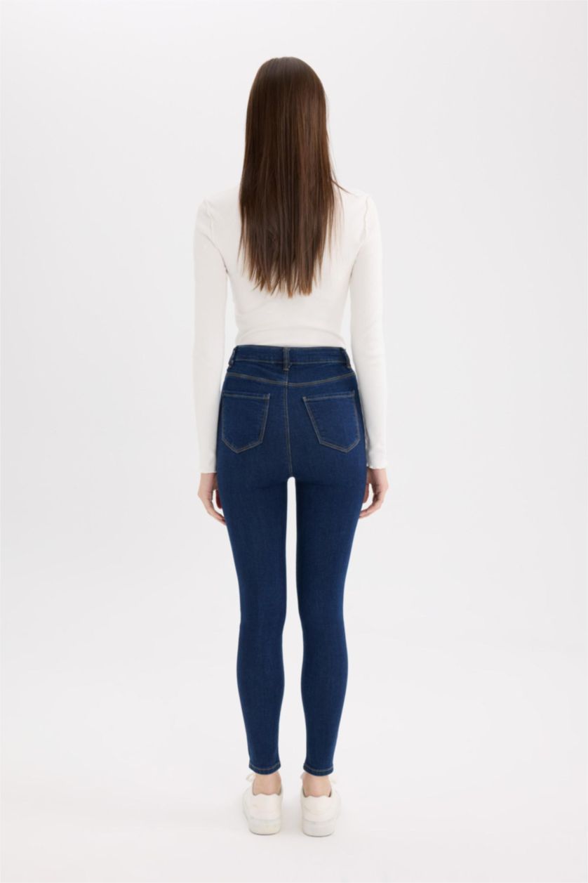 WOMAN Dark Blue High Waist Ankle Length Skinny Leg Basic Jeans