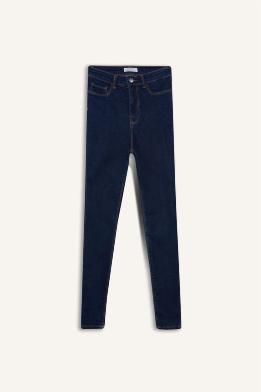 WOMAN Dark Blue High Waist Ankle Length Skinny Leg Basic Jeans