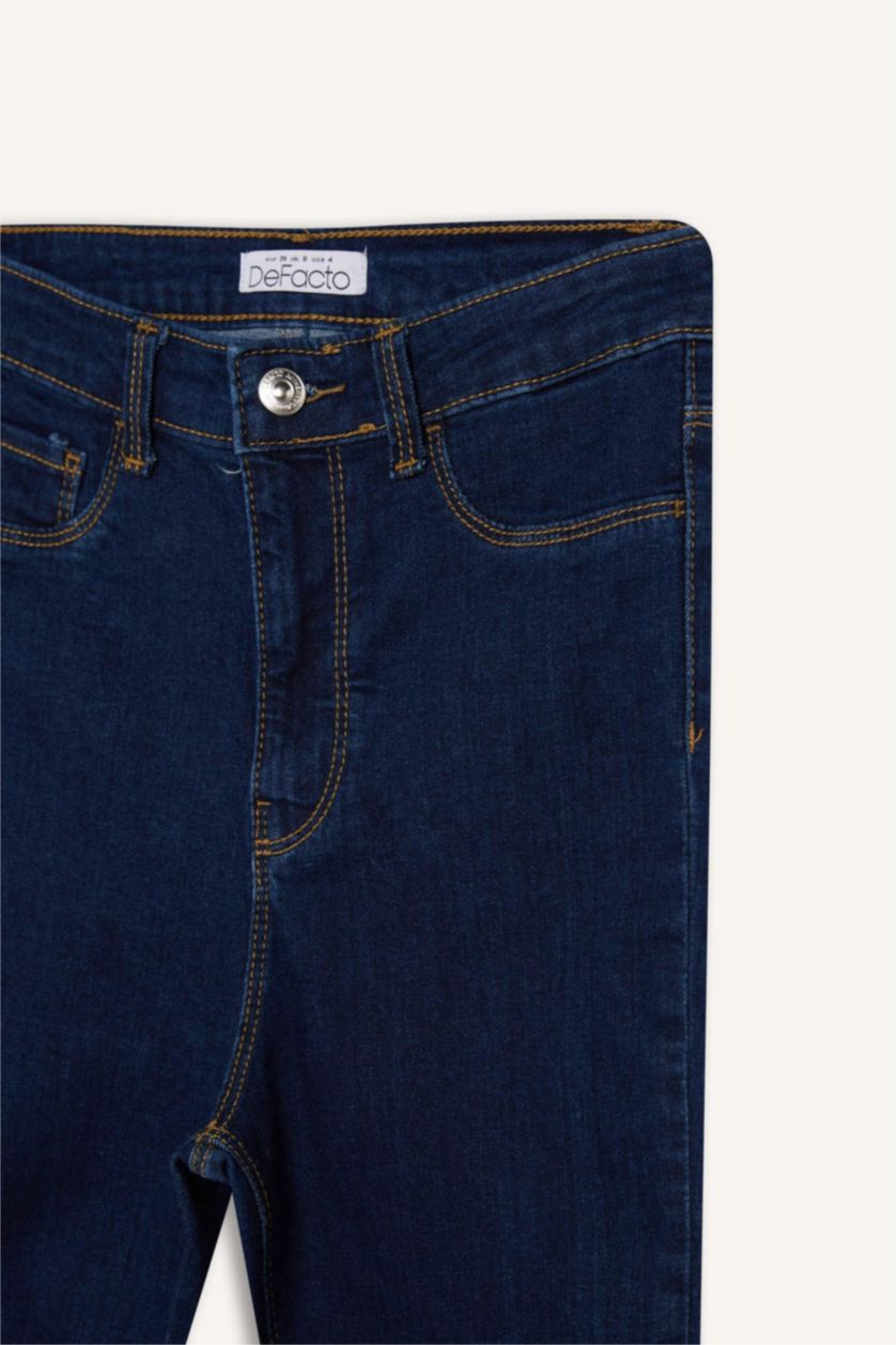 WOMAN Dark Blue High Waist Ankle Length Skinny Leg Basic Jeans
