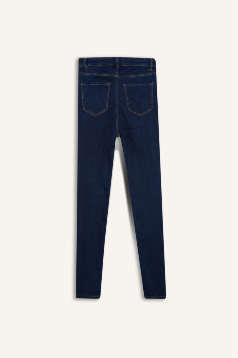 WOMAN Dark Blue High Waist Ankle Length Skinny Leg Basic Jeans