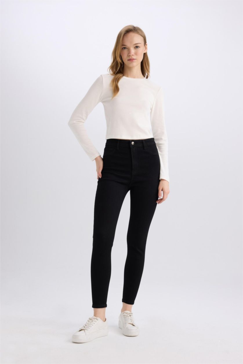 نساء أسود High Waist Ankle Length Skinny Leg Basic Jeans