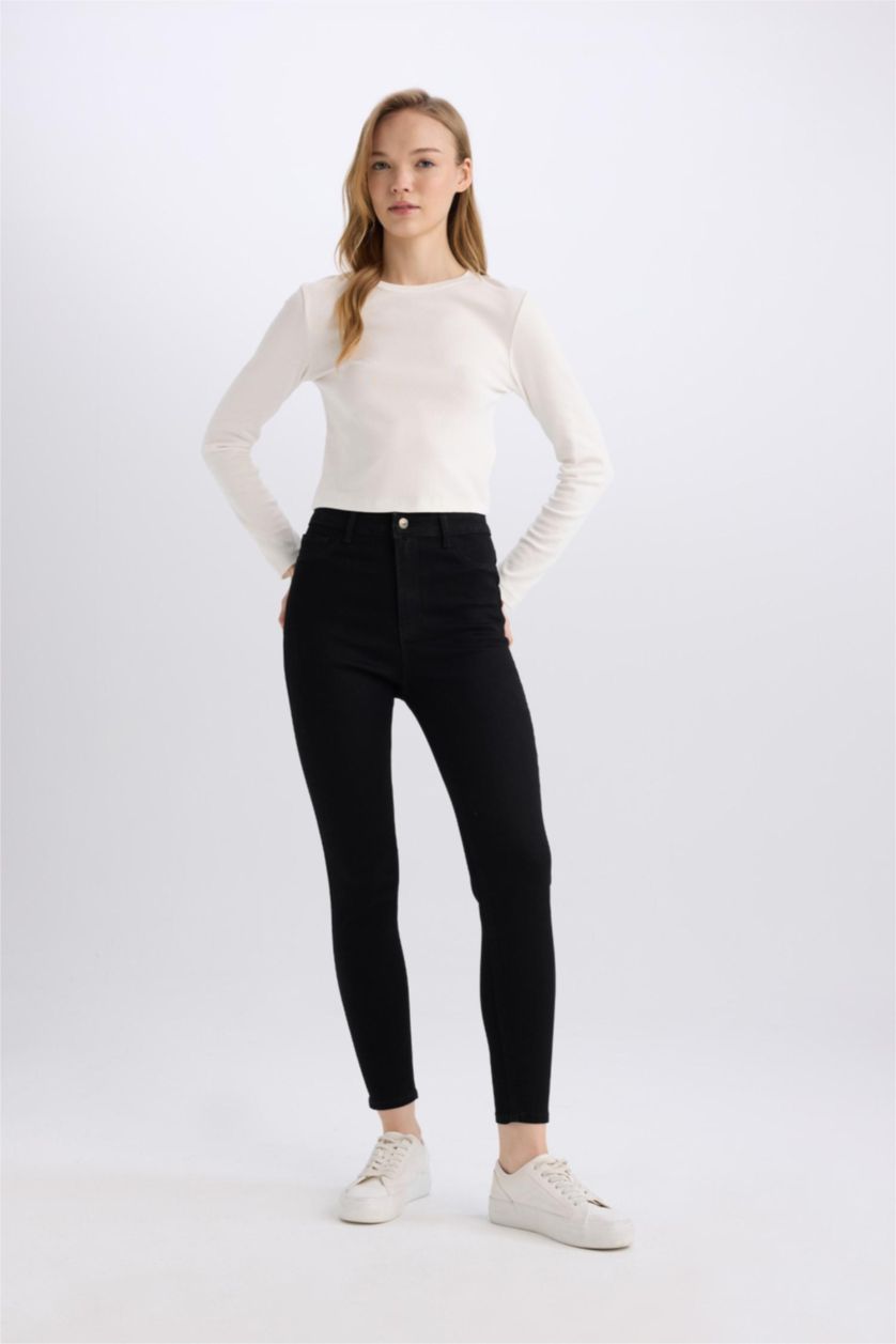 نساء أسود High Waist Ankle Length Skinny Leg Basic Jeans