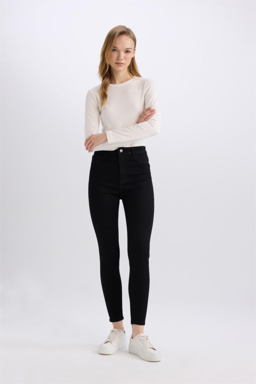 نساء أسود High Waist Ankle Length Skinny Leg Basic Jeans