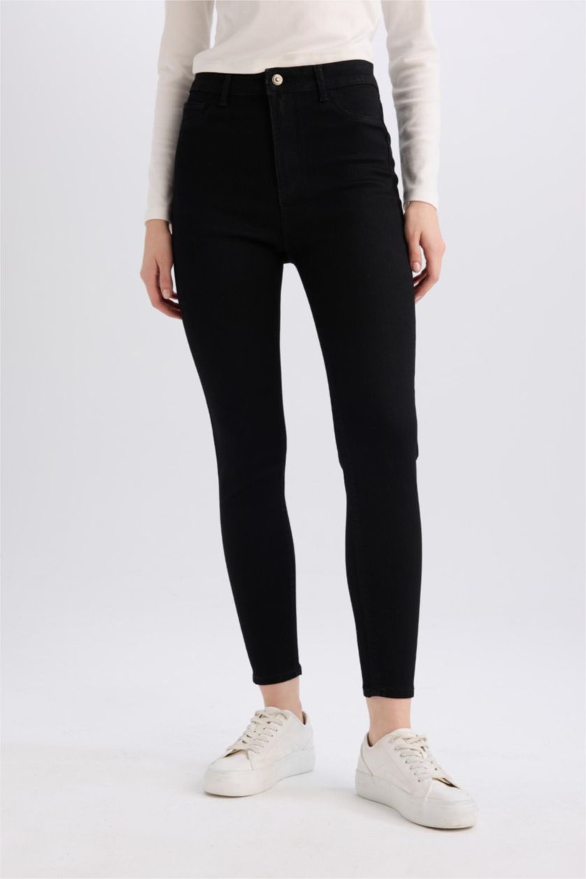 نساء أسود High Waist Ankle Length Skinny Leg Basic Jeans