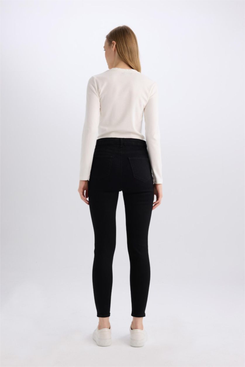 نساء أسود High Waist Ankle Length Skinny Leg Basic Jeans