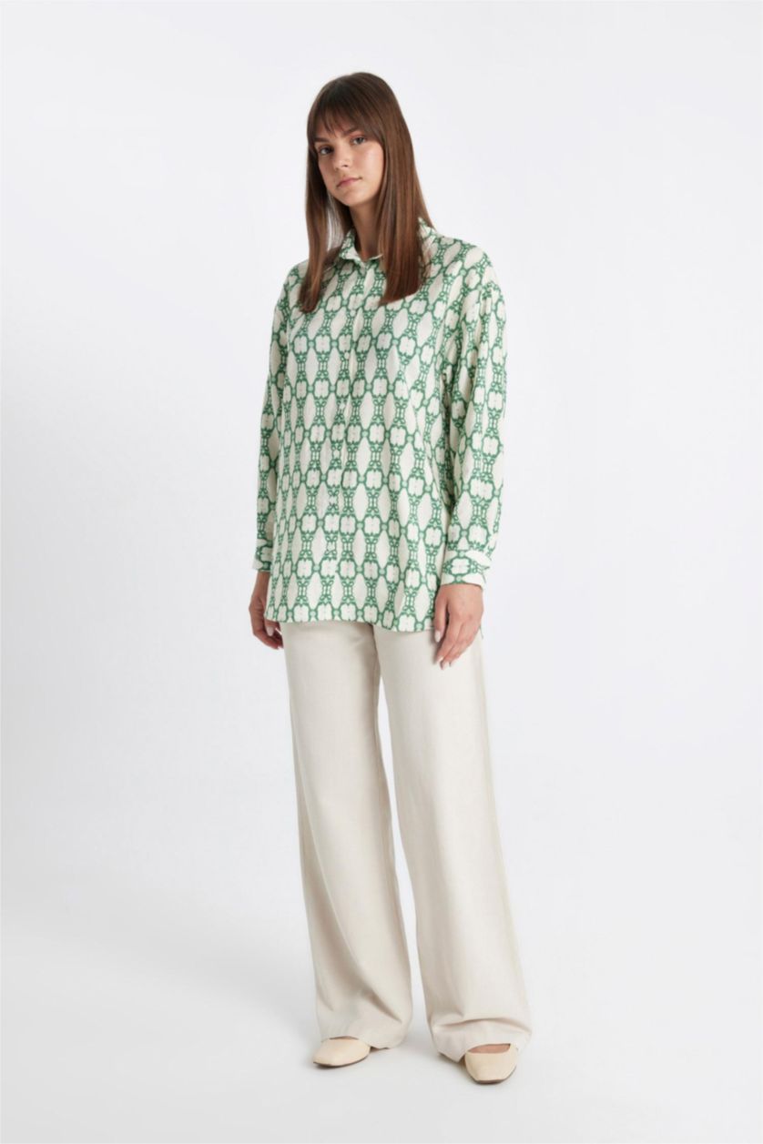 FEMME Beige Pantalon Palazzo en Lin Mélangé