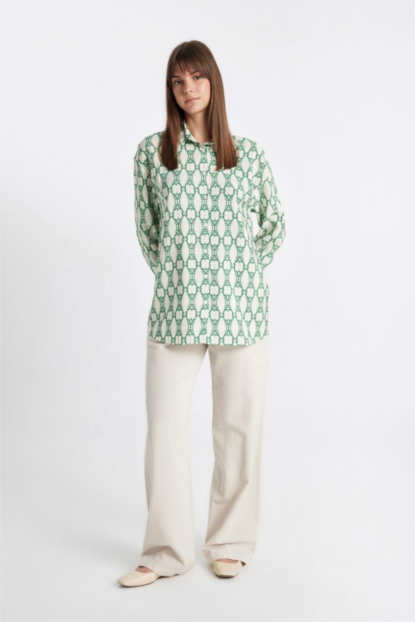 FEMME Beige Pantalon Palazzo en Lin Mélangé