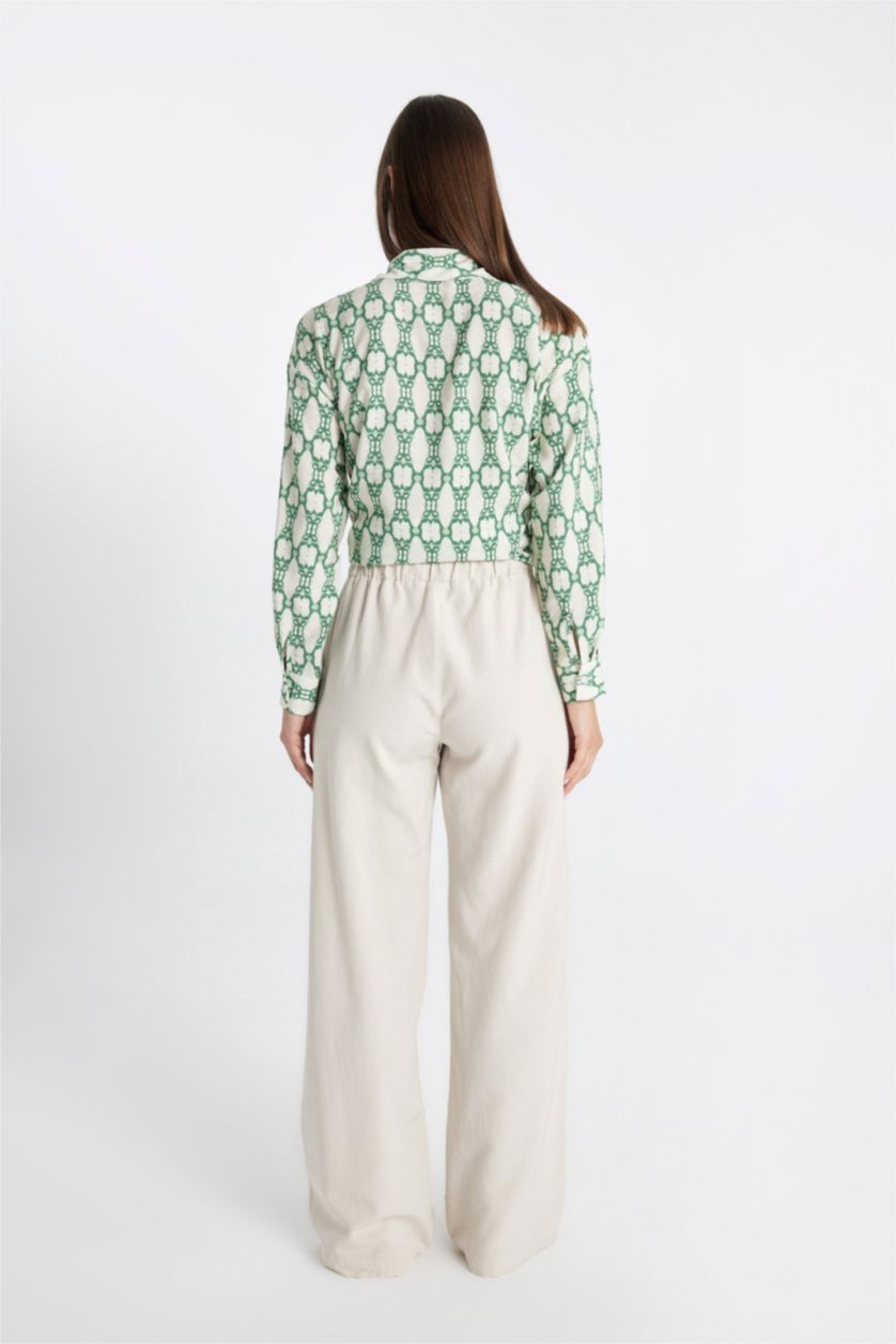 FEMME Beige Pantalon Palazzo en Lin Mélangé