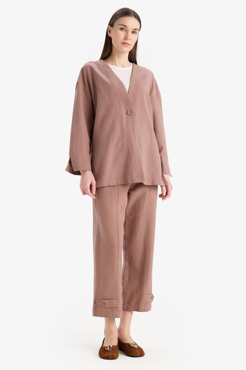 WOMAN Brown Linen Blend Basic Short Trousers