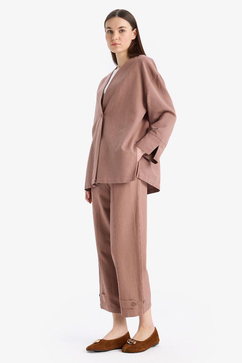 WOMAN Brown Linen Blend Basic Short Trousers