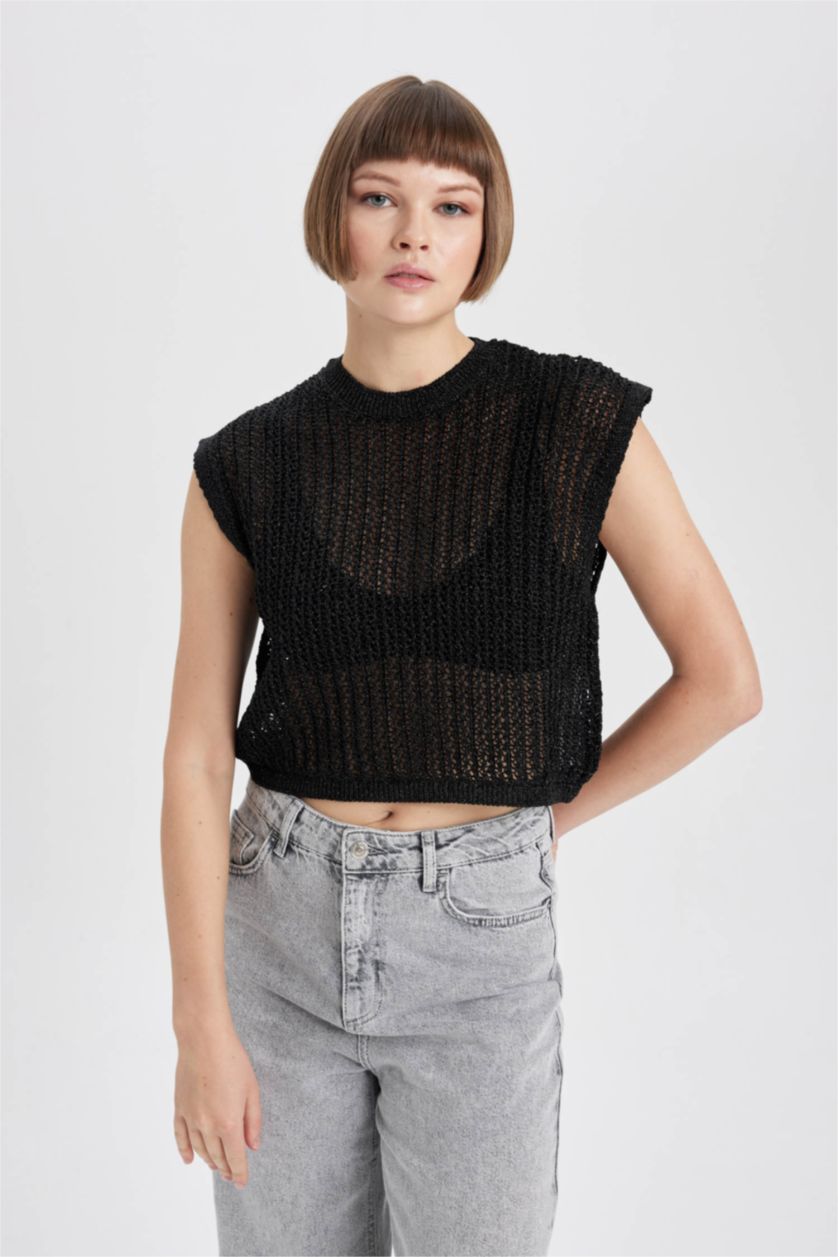 WOMAN Black Relax Fit Crew Neck Vest