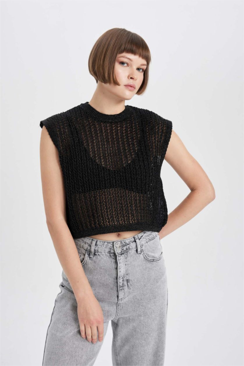 WOMAN Black Relax Fit Crew Neck Vest