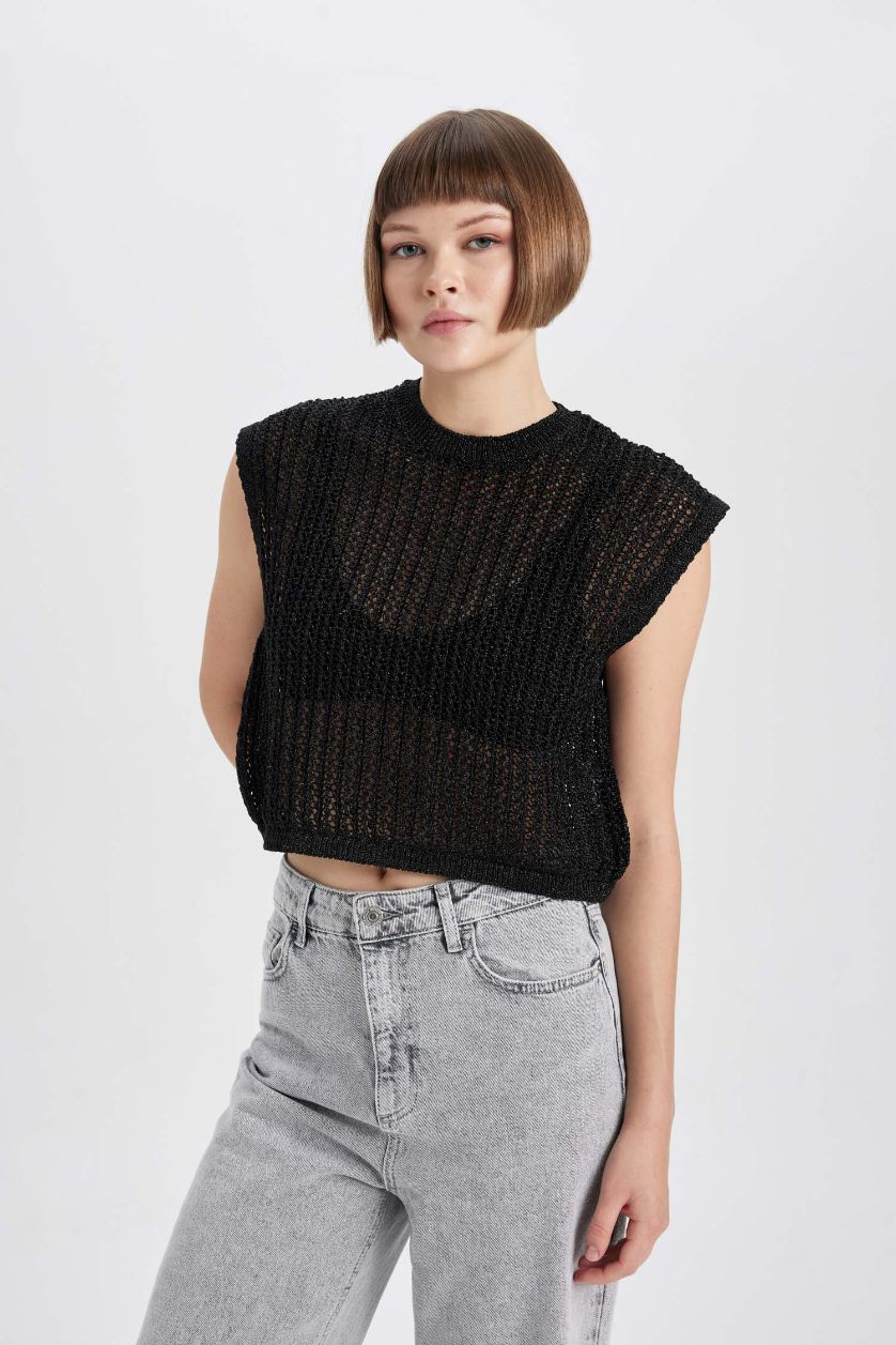 WOMAN Black Relax Fit Crew Neck Vest