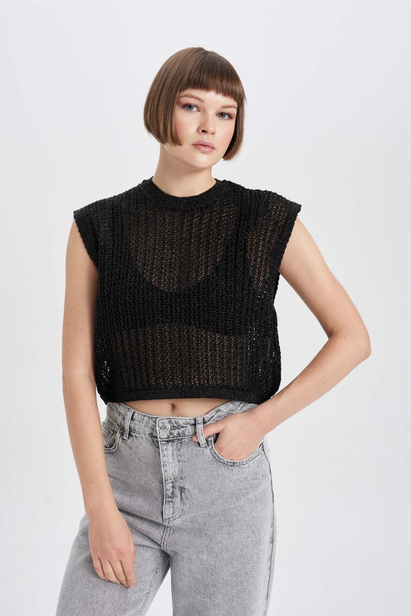 WOMAN Black Relax Fit Crew Neck Vest