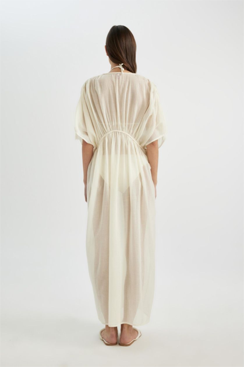 Kadın Ekru Regular Fit Pamuklu Plaj Elbisesi-Fall in Love