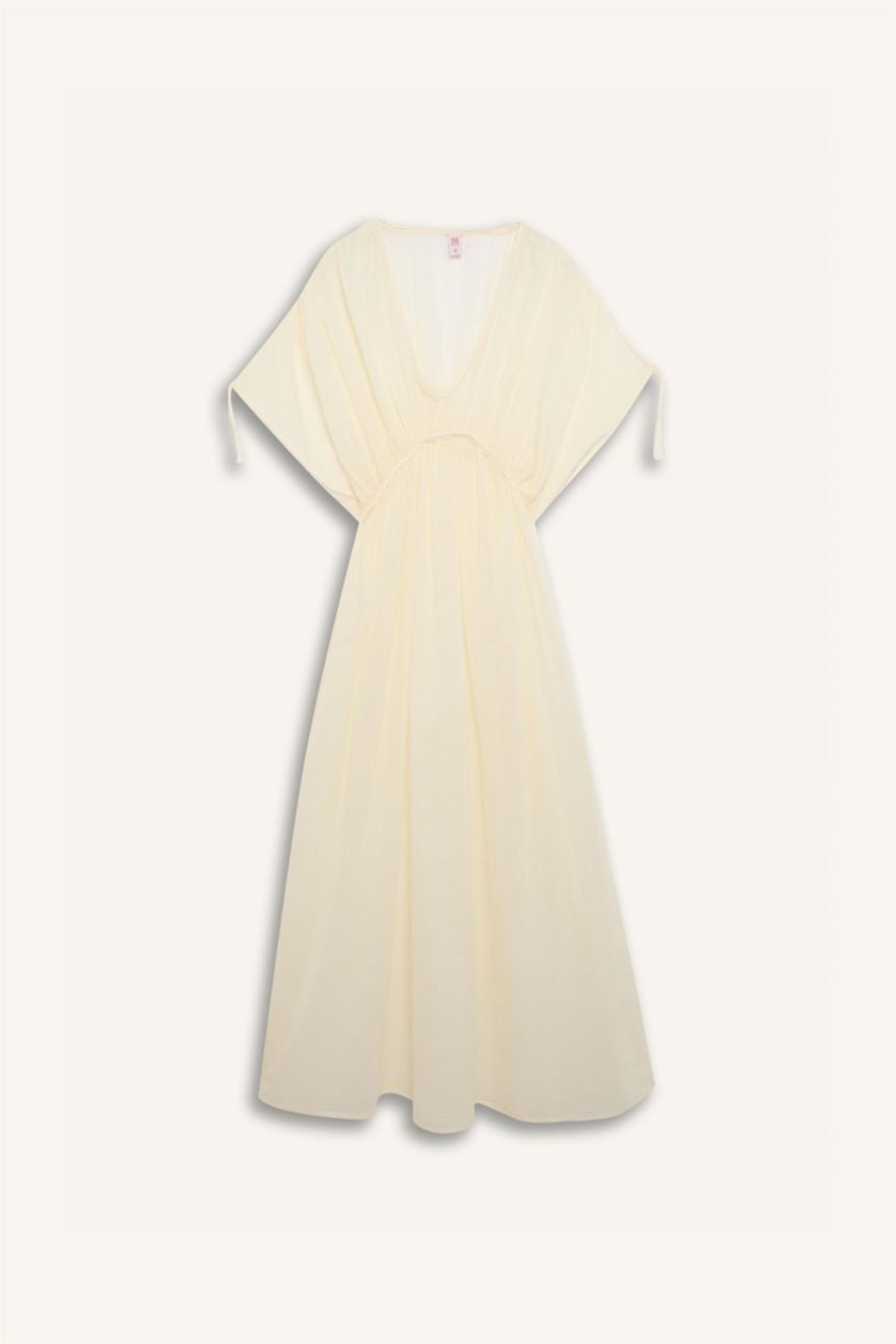 Kadın Ekru Regular Fit Pamuklu Plaj Elbisesi-Fall in Love