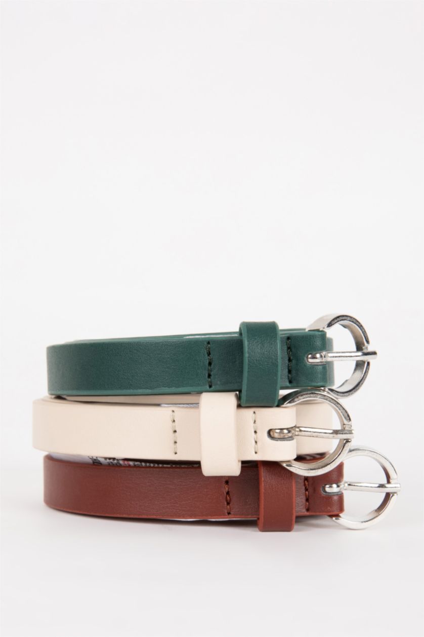 FEMME Karma Ceinture en Simili-Cuir à Boucle Ovale pour Femme - 3 Pièces