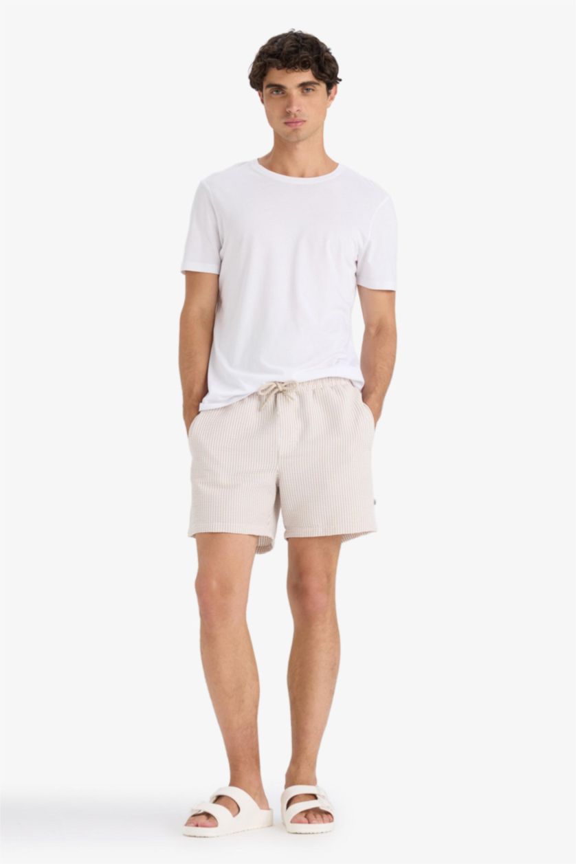 Erkek Kum Çizgili Kısa Boy Deniz Şortu