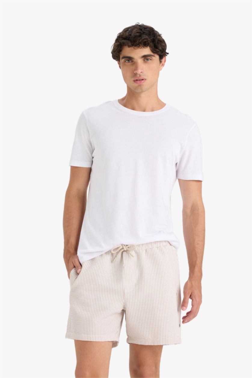 Erkek Kum Çizgili Kısa Boy Deniz Şortu