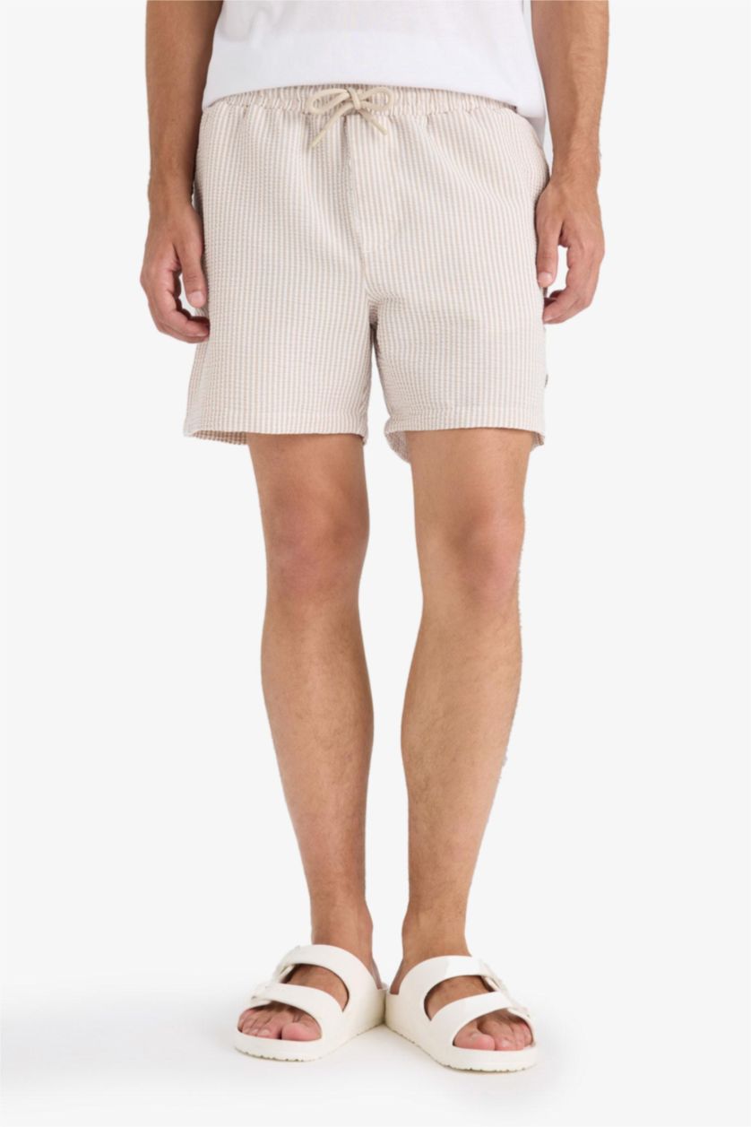 Erkek Kum Çizgili Kısa Boy Deniz Şortu