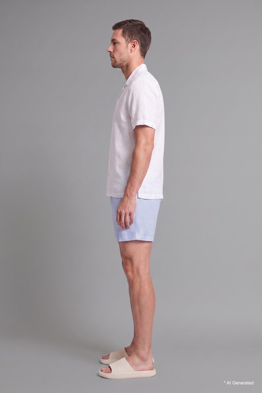 Men Light Blue Striped Short Swim Shorts