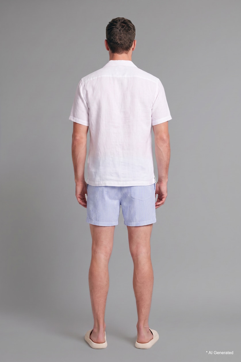 Men Light Blue Striped Short Swim Shorts
