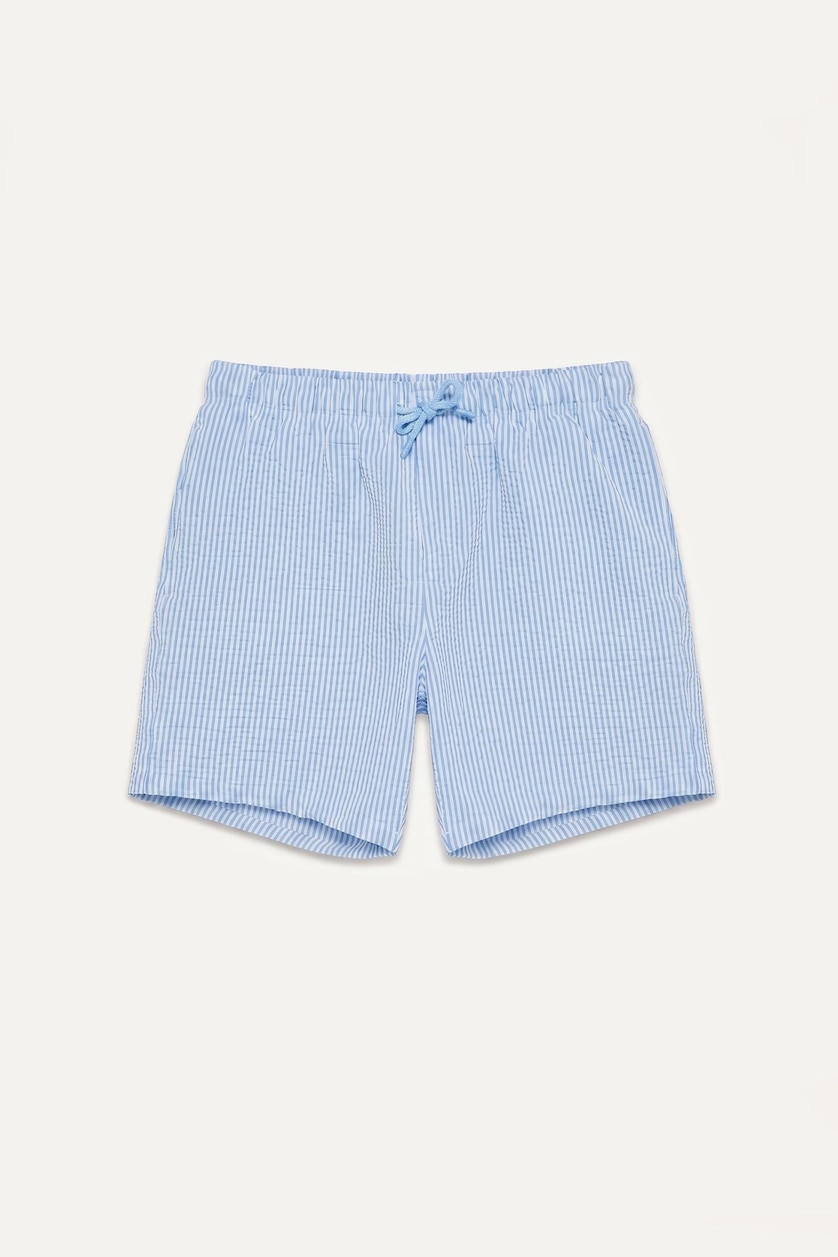 Men Light Blue Striped Short Swim Shorts