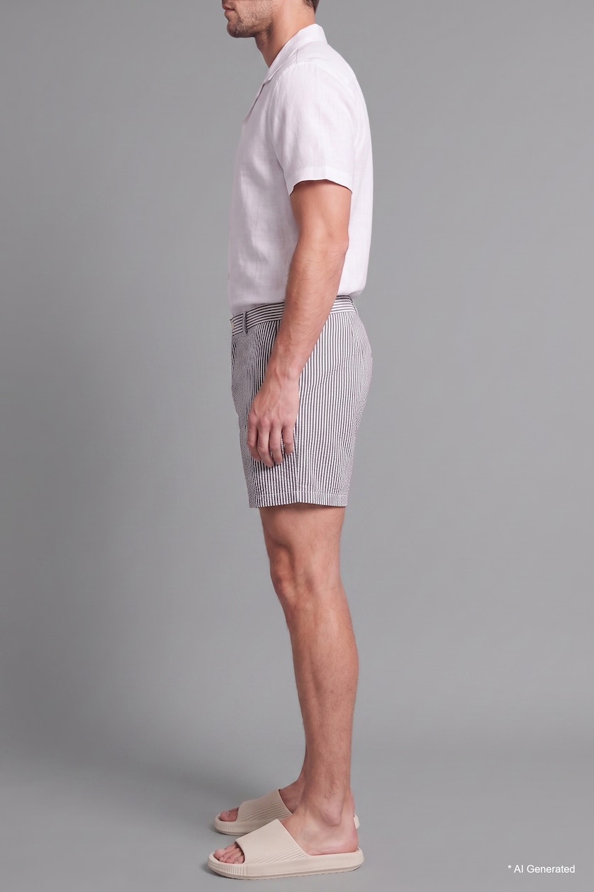 Men Khaki Striped Short Swim Shorts