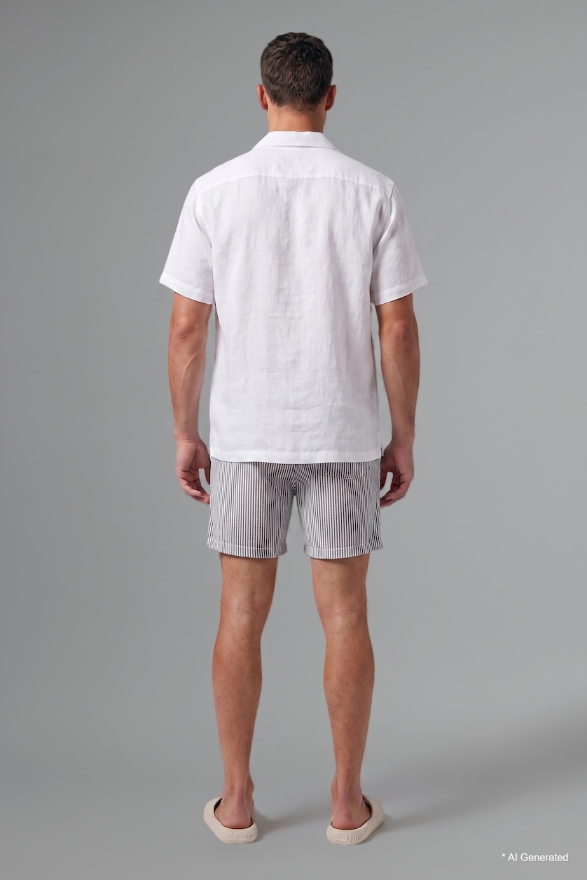Men Khaki Striped Short Swim Shorts