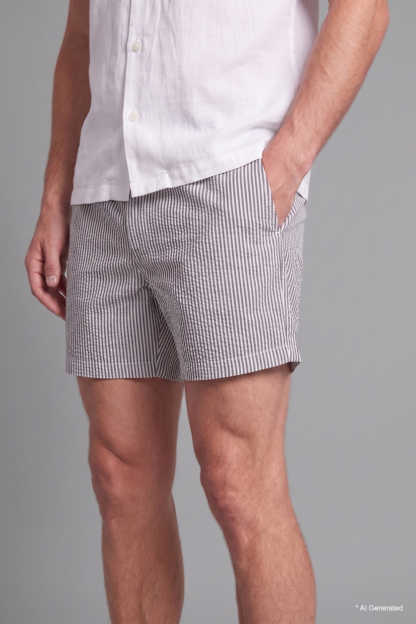 Men Khaki Striped Short Swim Shorts