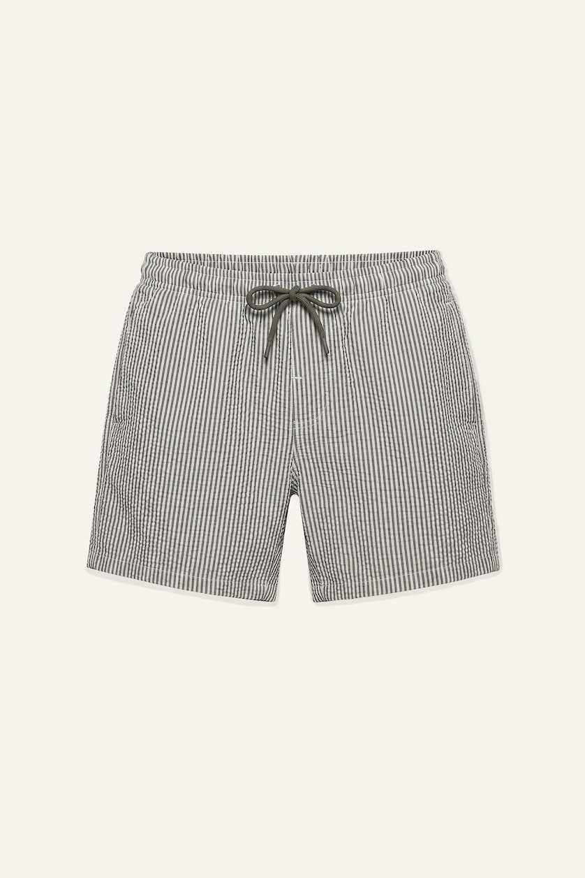 Men Khaki Striped Short Swim Shorts