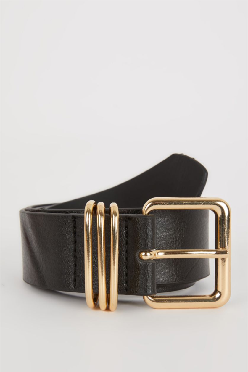 Kadın Siyah Kadın Dikdörtgen Toka Suni Deri Jean Kemeri