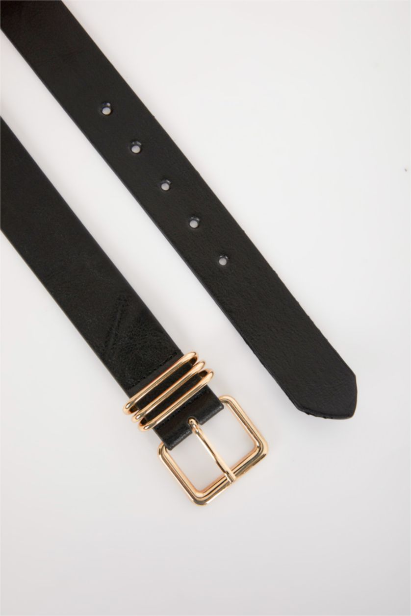 Kadın Siyah Kadın Dikdörtgen Toka Suni Deri Jean Kemeri