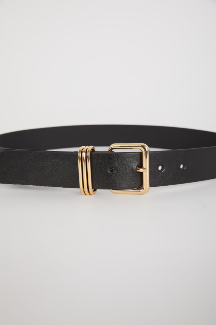 Kadın Siyah Kadın Dikdörtgen Toka Suni Deri Jean Kemeri