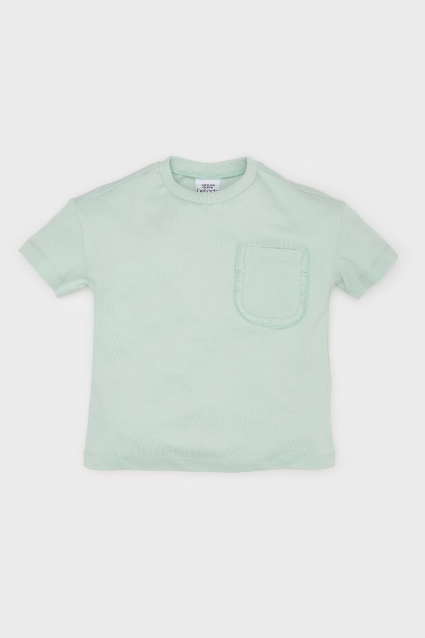 طفلة صغيرة نعناع تيشيرت نص ردن قصة عادية بياقة مستديرة