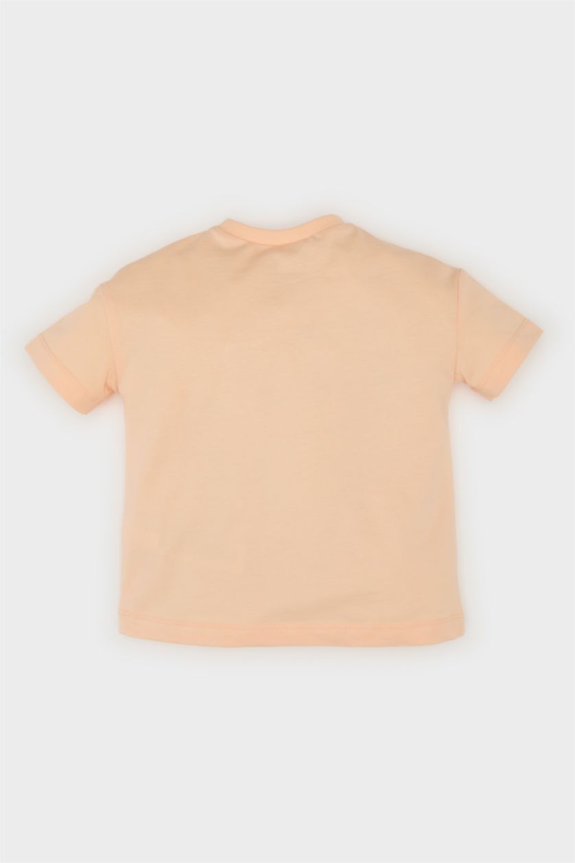 Kız Bebek Somon Bisiklet Yaka Basic Düz Kısa Kollu Tişört Kız Bebek