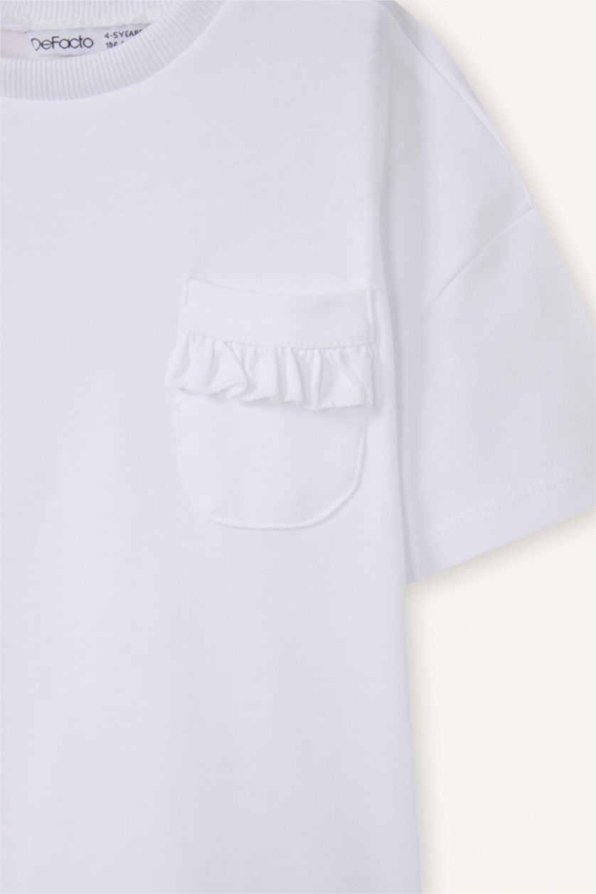 طفلة صغيرة أبيض تيشيرت بناتي نص كم قصة عادية بياقة مستديرة