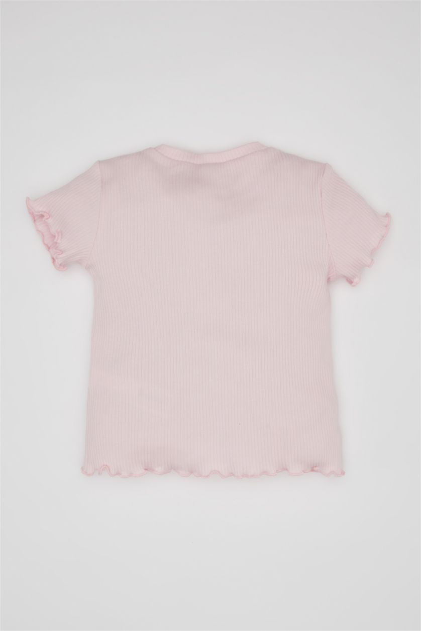 Baby Girl Light Pink Baby Girl Crew Neck Floral Ribbed Camisole T-Shirt