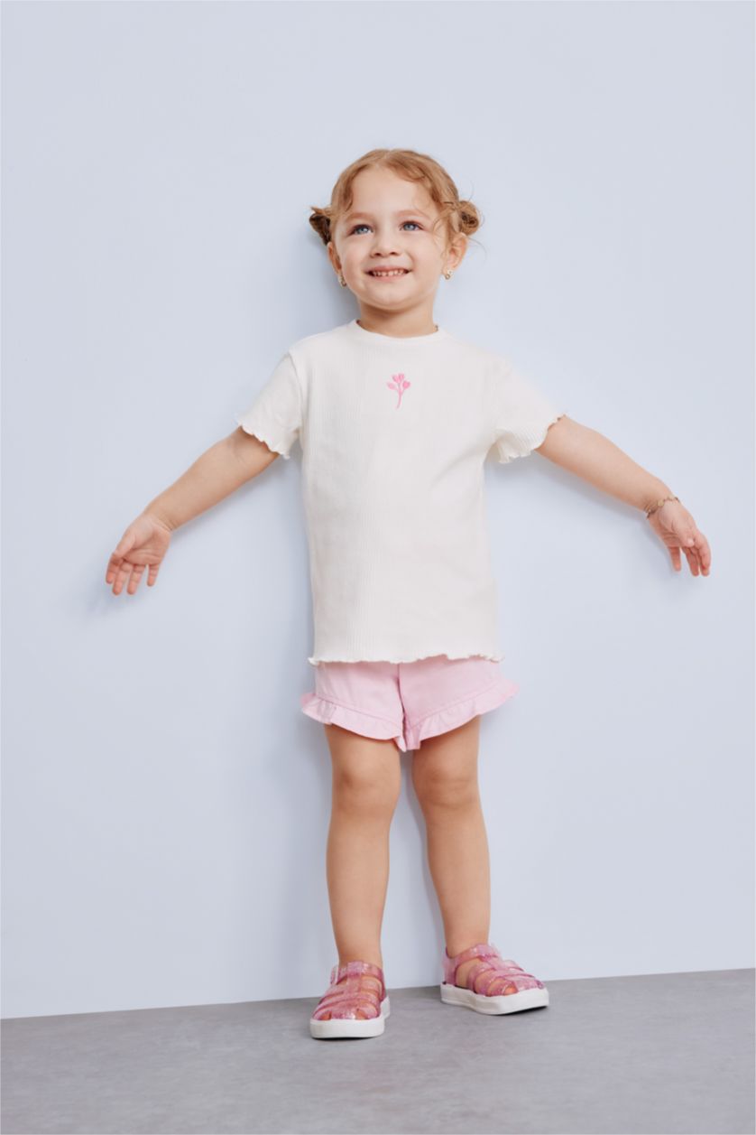 Baby Girl Ecru Girl Crew Neck Ribbed Camisole Floral T-Shirt