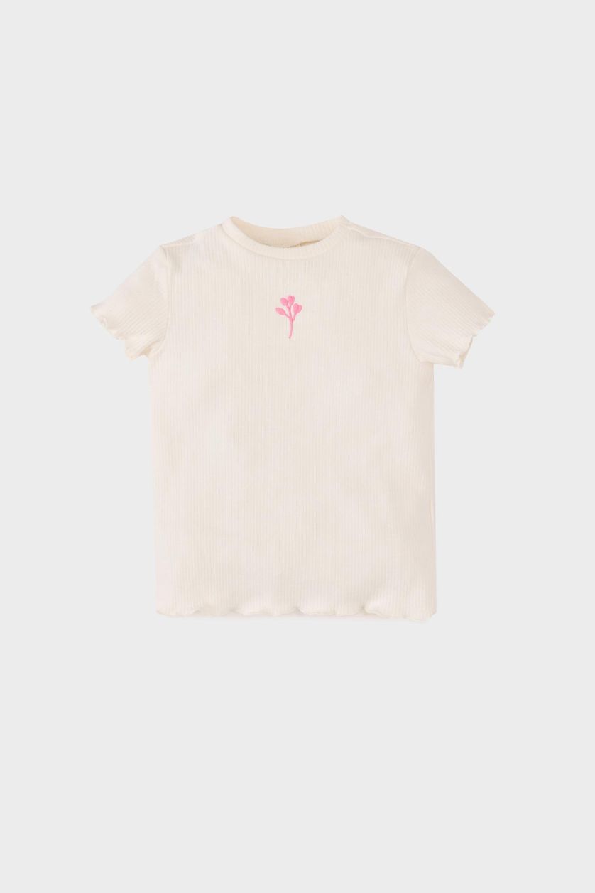 Baby Girl Ecru Girl Crew Neck Ribbed Camisole Floral T-Shirt