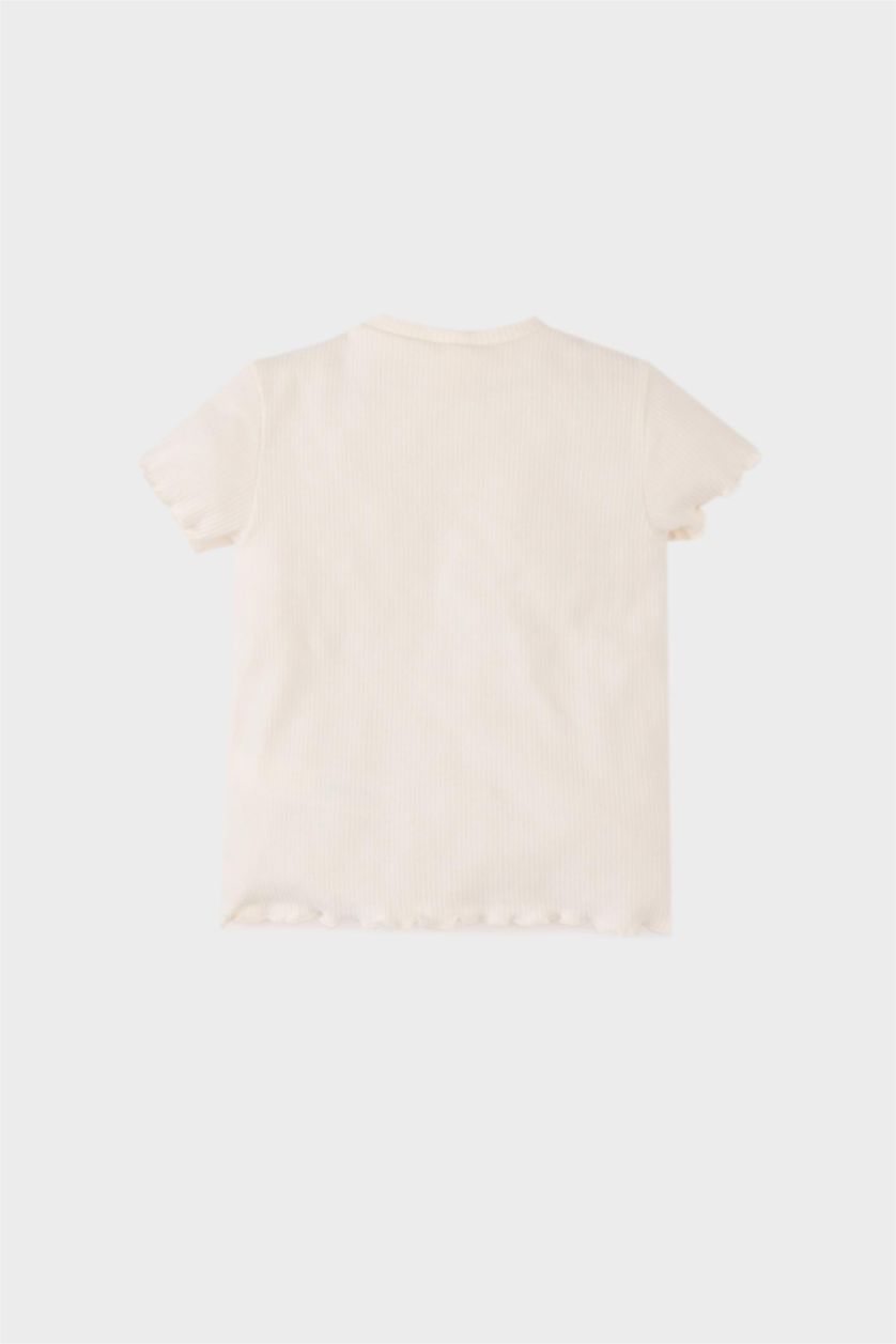 Baby Girl Ecru Girl Crew Neck Ribbed Camisole Floral T-Shirt