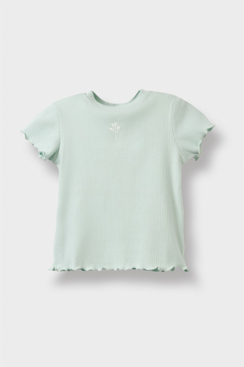 BABY GIRL Mint تيشيرت نص كم مضلع قصة عادية