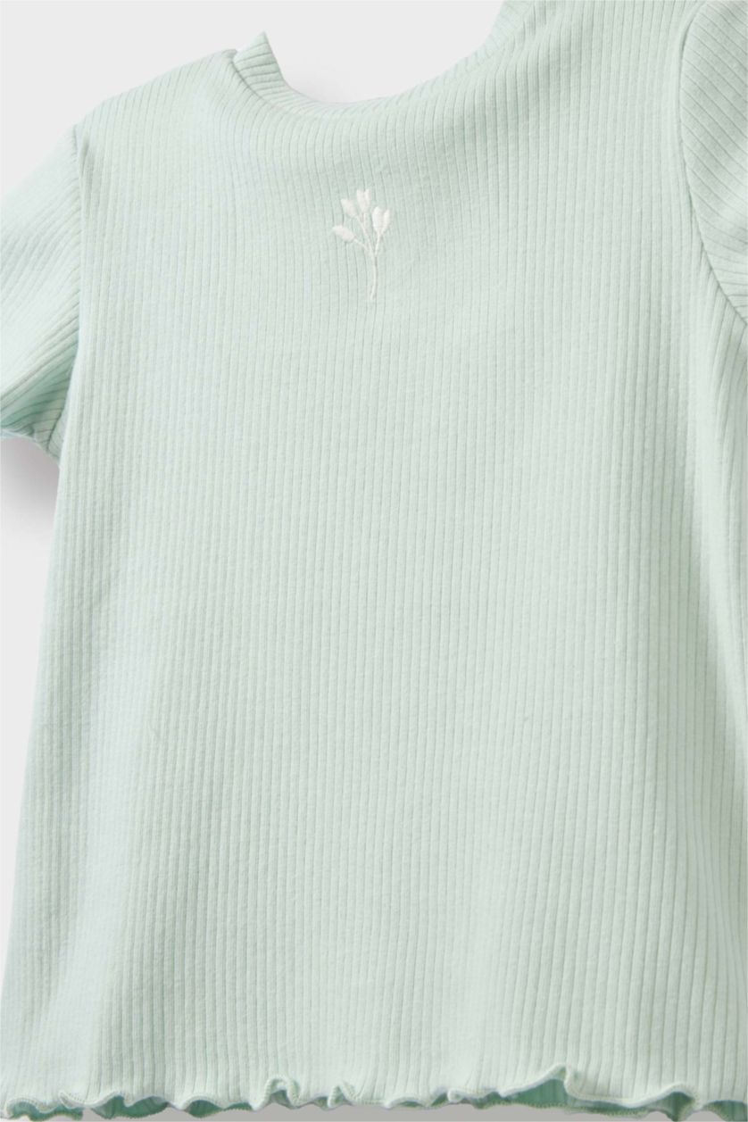 BABY GIRL Mint تيشيرت نص كم مضلع قصة عادية