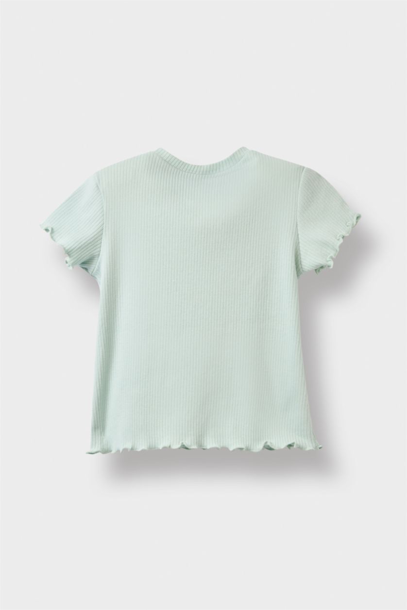 BABY GIRL Mint تيشيرت نص كم مضلع قصة عادية