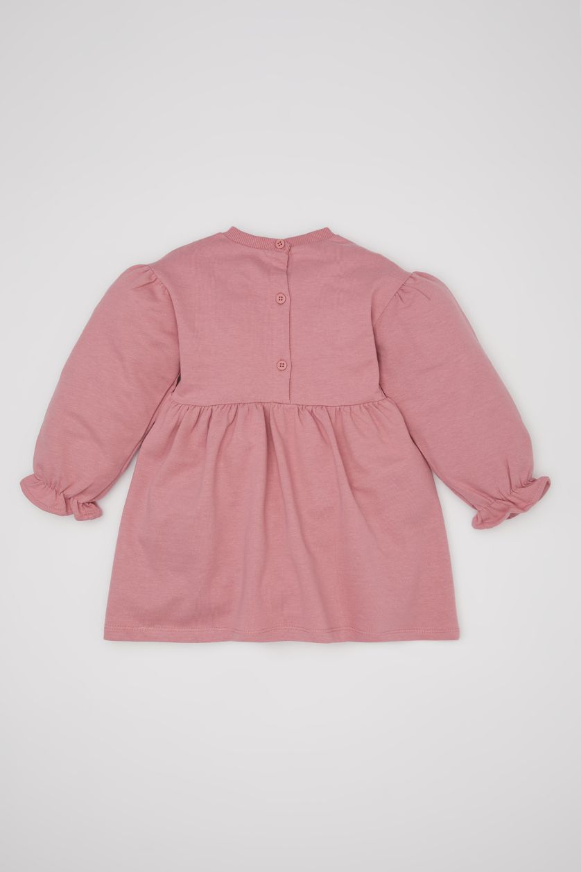 طفلة صغيرة وردي فستان بيبي بناتي خفيف بطبعة شعار قصة عادية وكابيشون