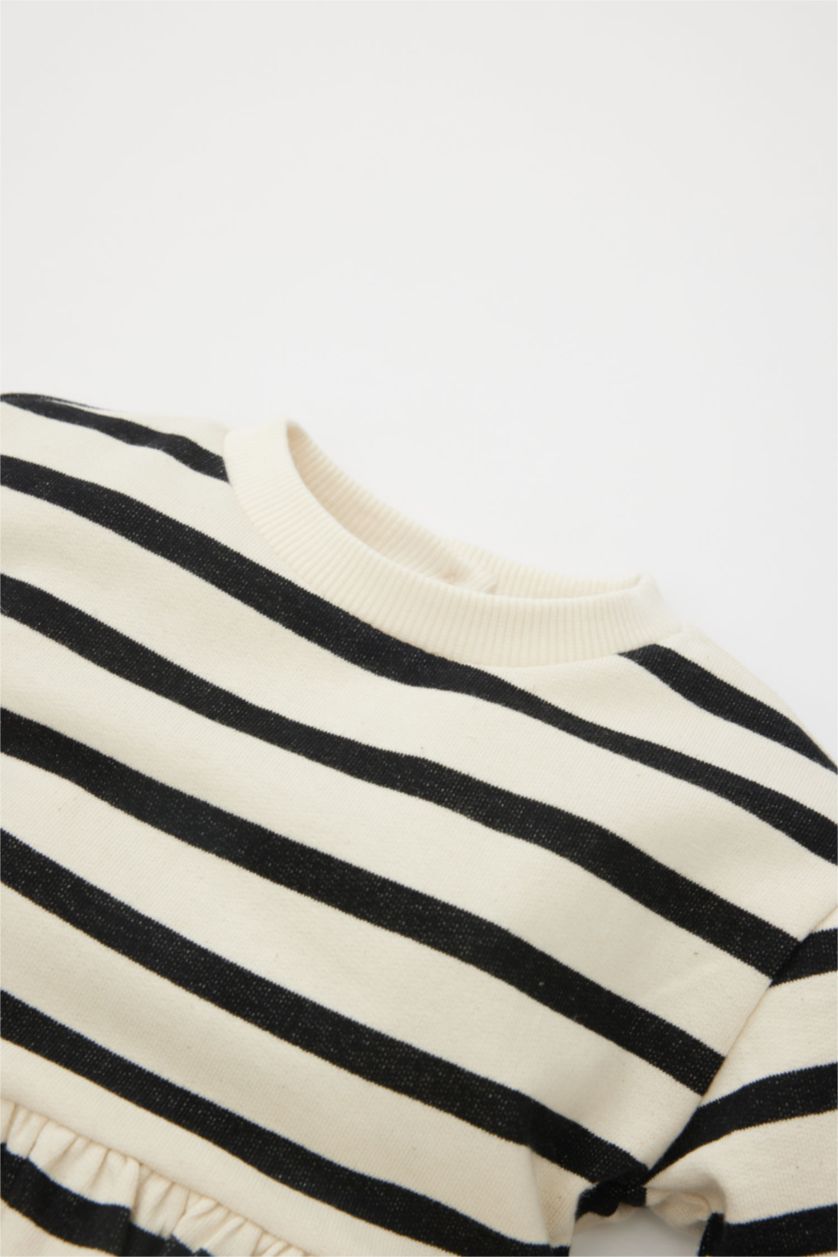 Baby Girl Ecru Regular Fit Striped Long Sleeve Knitted Dress