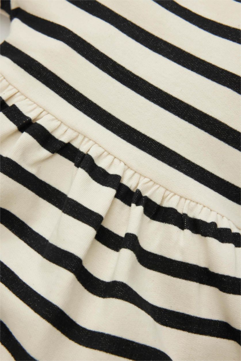 Baby Girl Ecru Regular Fit Striped Long Sleeve Knitted Dress