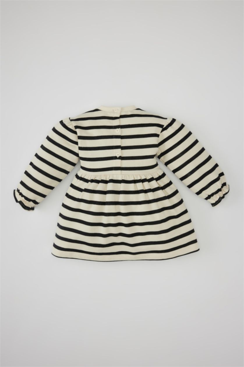 Baby Girl Ecru Regular Fit Striped Long Sleeve Knitted Dress