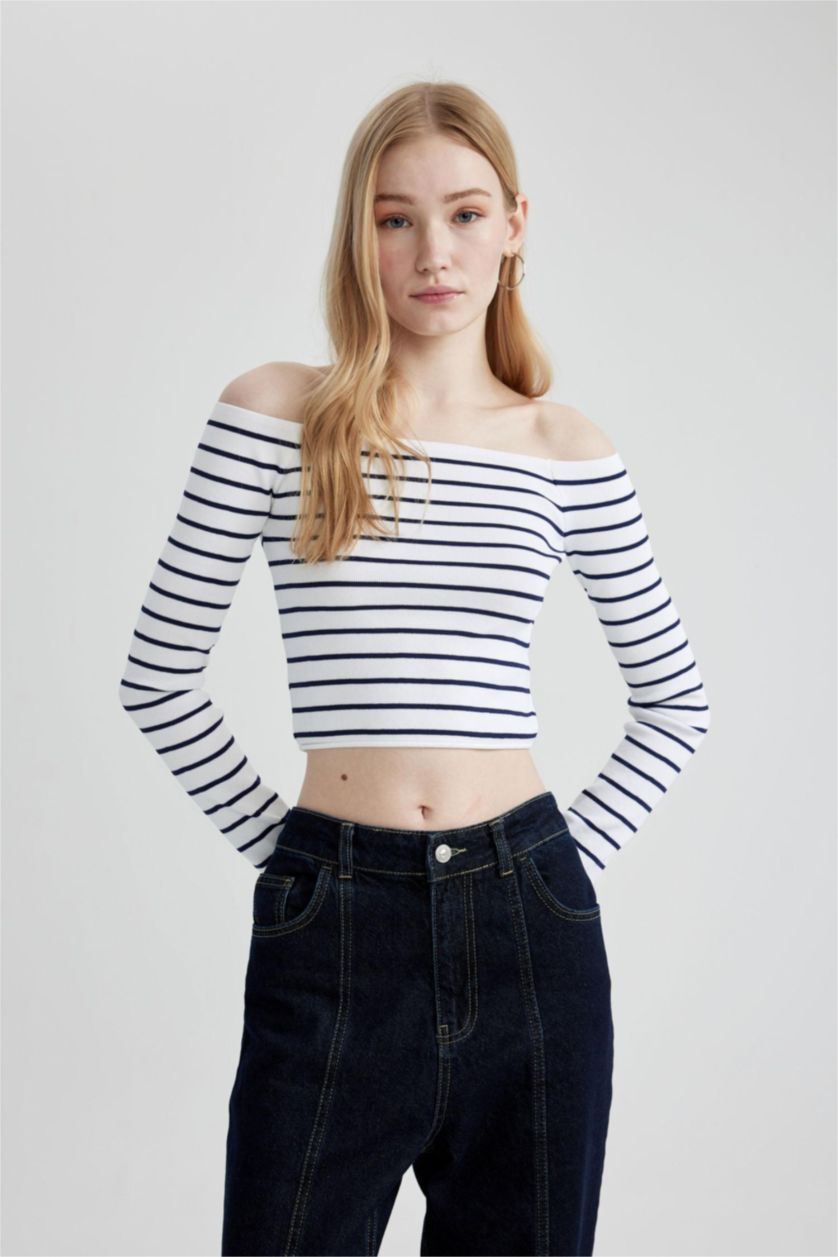 Әйелдерге әскери-теңіз слим пішімі бардо жаға Пулловер